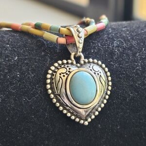 Turquoise & Sterling Heart Pendant & Chain